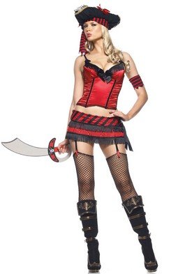Sexy 4PC Scurvy Pirate, with Underwire Bustier, Skirt, Arm Bands, Head Scarf