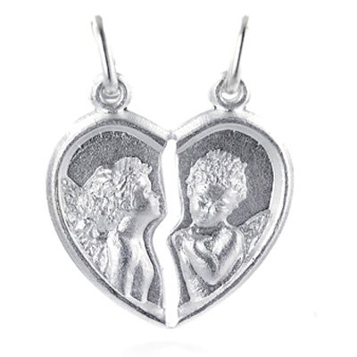 Sterling Silver Satin Shiny Broken Heart Angel Charm 