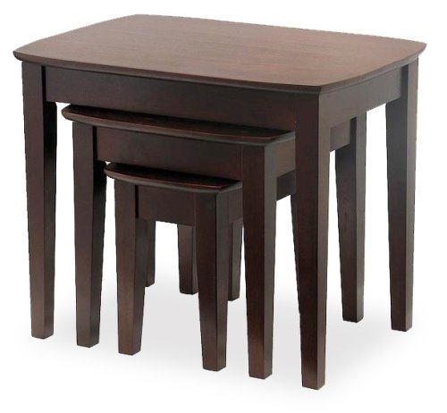 Winsome 94327 Walnut Beechwood TABLE NESTING 3PC CURVED TOP