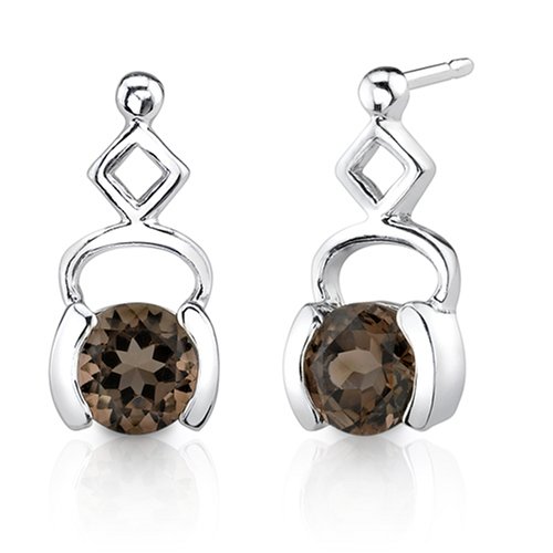 Round Cut Smoky Quartz Drop Earrings Sterling Silver