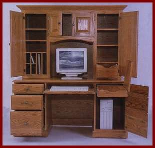 Kneehole Desk With Hutch-Oak (Medium Stain)