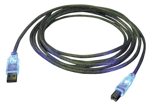 Lautsprecher: Lindy USB 2.0 Kabel Typ A/B transparent mit blau leuchtenden Steckern, 2m