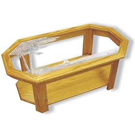 Glass Top Octagon Coffee Table - Solid Oak, Fully Assembled - Tropical Palm Trees Art Etching