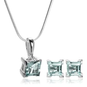 Sterling Silver Blue Topaz Princess Cut Pendant & Earrings Set $29.99
