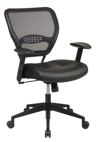 Office Star Space Professional Air Grid Back Managers Chair with Leather Seat and 2-to-1 Synchro Tilt Control