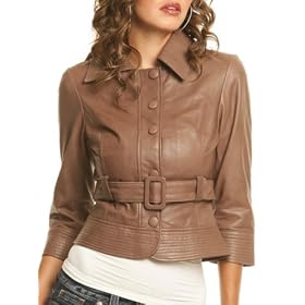 Leather Jacket - GUESS Loren Belted Leather Jacket