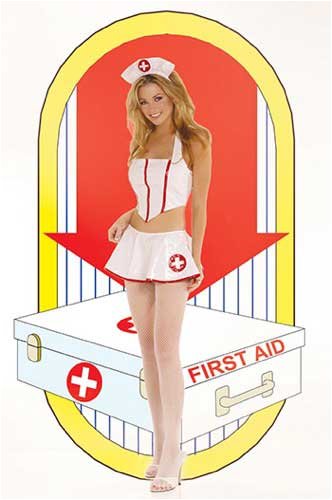 Sexy Flirty Nurse Vinyl Costume Corset Top with Lace Up Back and Skirt and Head Piece Sizes Small/Medium or Medium/Large in White