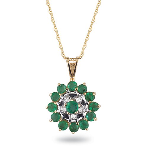 10k Yellow Gold Emerald and Diamond Pendant (.025 cttw, I-J Color, I3 Clarity) 