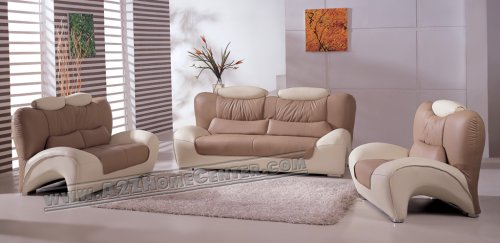 Alluring Light Brown Almond Leather Modern Contemporary Sofa Loveseat Chair Living Room Set