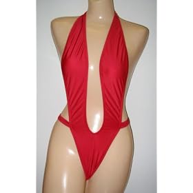 Deep V Plunge Sling-Shot Thong Back nylon Lycra Silky Matt Finish