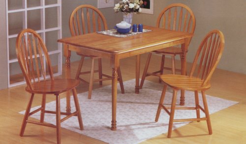 Oak Finish 5 PIECE WOOD DINING SET - Table and 4 Chairs