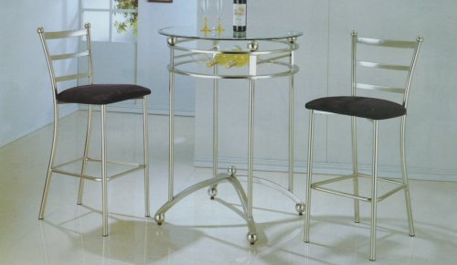 3 PIECE CHROME BAR TABLE SET - Table with Glass Top and 2 Chairs