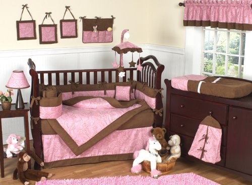 JoJo Designs 9-Piece Baby Crib Bedding Set - Pink and Brown Paisley