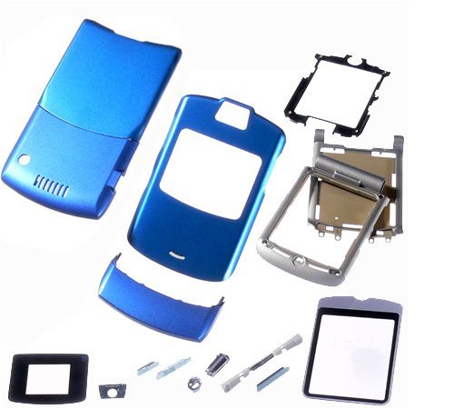 MP3 Player: Motorola RAZR V3 Aluminium Komplett Cover Mystic Blue Oberschale