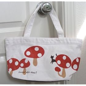 Cute Shinzi Katoh Short Tote Bag, Mushroom & Cat from amazon.com