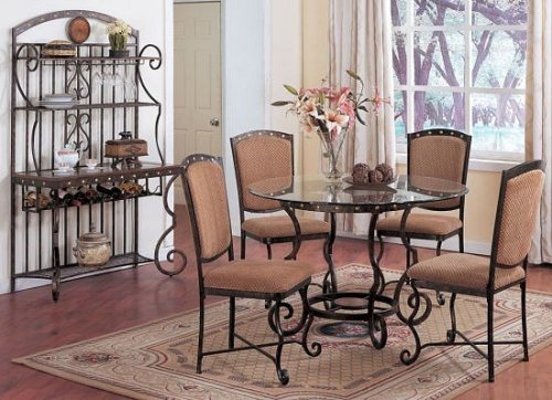 5pc Tuscan Style Black Wrought Iron Dinning Table and Chairs Set