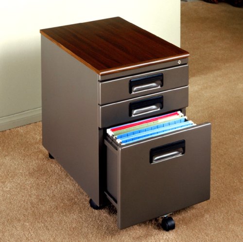 Office Line 3-Drawer Mobile File Cabinet In Pewter/Rosewood Finish By Studio RTA Furniture