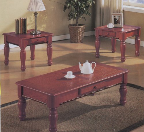 3 PC OAK COFFEE TABLE SET WITH DRAWERS - Coffee Table and 2 End Tables