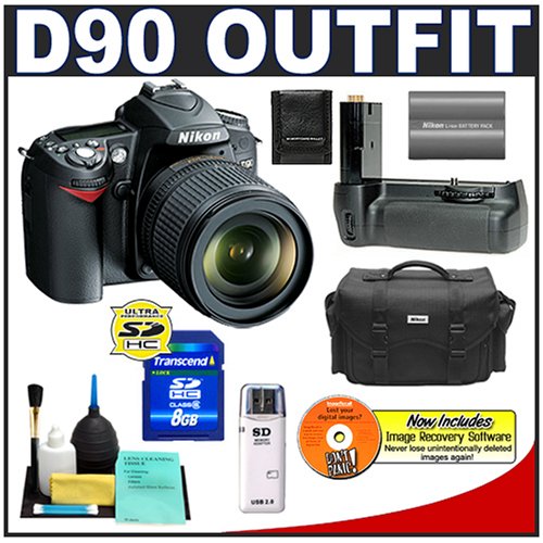 Nikon D90 Digital SLR Camera with 18-105mm AF-S DX VR Nikkor Lens [Outfit] + Nikon MB-D80 Grip + 8GB Card + EN-EL3e Battery + Case + Cameta Bonus Accessory Kit
