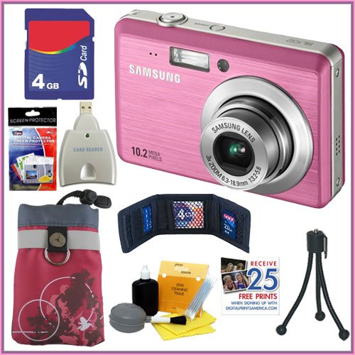 Samsung SL102 10.2 MP Digital Camera (Pink) + 4GB Accessory Kit