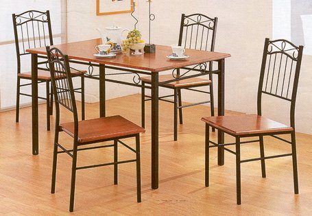 5pc Dirty Oak Finish Wood and Metal Dining Table and 4 Chair Set