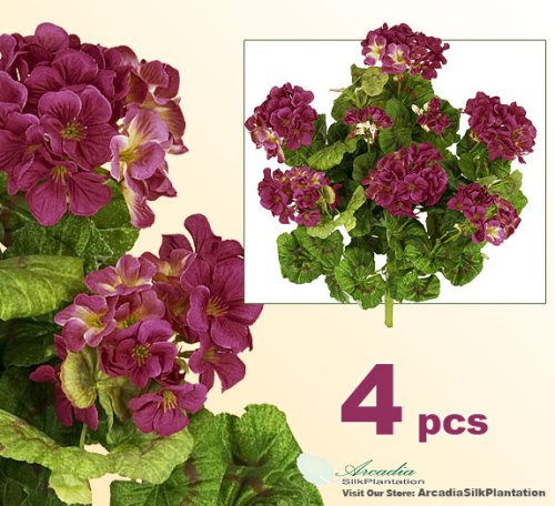 FOUR 20 Artificial Geranium Flower Bushes in Magenta for Home, Garden Decoration