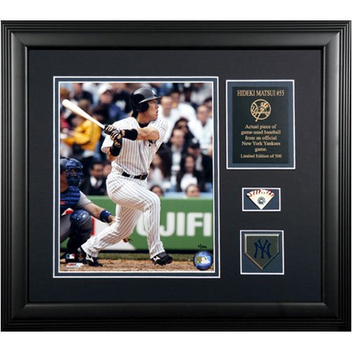 Hideki Matsui Framed (New York Yankees) 8x10 Photo With Game-Used Baseball Piece and Medallion