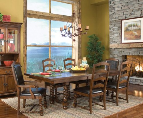 7pc Formal Dining & Chairs Set with Classic Rope Twist Design Brown Finish