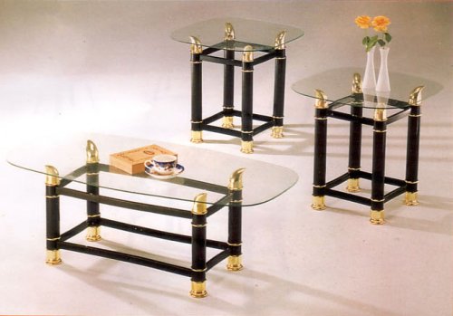 BEAUTIFUL BLACK and GOLD FINISH 3PC COFFEE /END TABLE SET