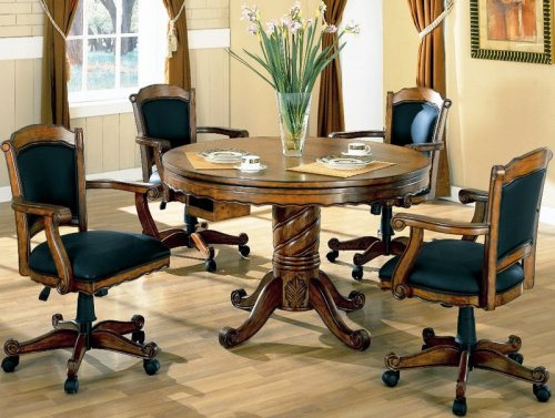 3-in-1 Solid Oak Wood Poker, Pool, Game, Dining Table and 4 Chairs Set