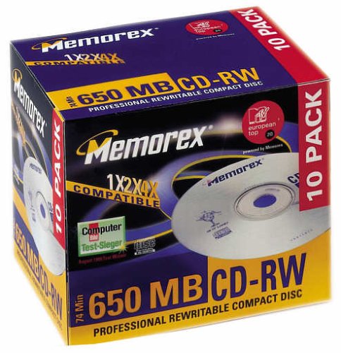 MP3 Player: Memorex CD-Rohlinge CD-RW 650MB Jewel Case (max. 4x) 10er-Pack