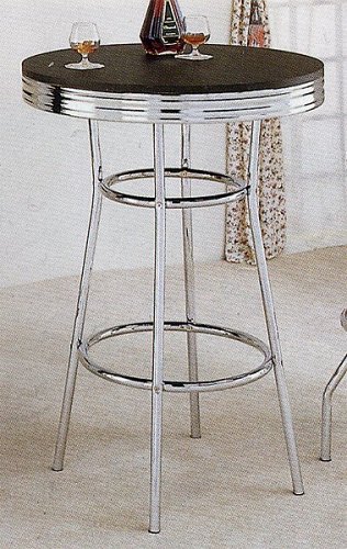 Retro Soda Fountain Style Bar Table w/Chrome Plating and Black Top