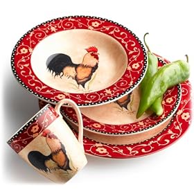 Pinzon 16-Piece Rooster Dinnerware Set, Service for 4 by Pinzon