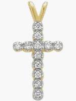 14 Karat Two-Tone Gold 12 Diamond Small Religious Cross with chain