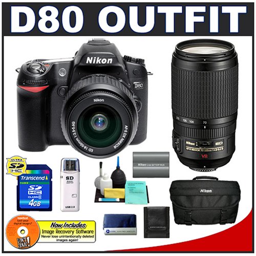 Nikon D80 Digital SLR Camera with 18-55mm f/3.5-5.6G ED II AF-S DX Lens and Nikon 70-300mm f/4.5-5.6 G ED-IF AF-S VR Zoom-Nikkor Lens + 4GB SecureDigital (SD) Card