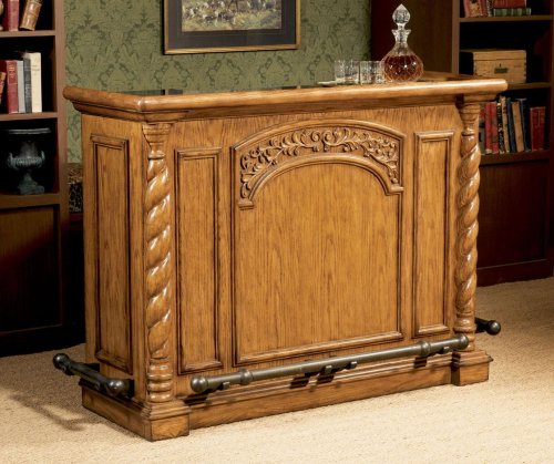 Woodland Oak Professional Bar with Wine Rack, Marble Top Powell 604-473