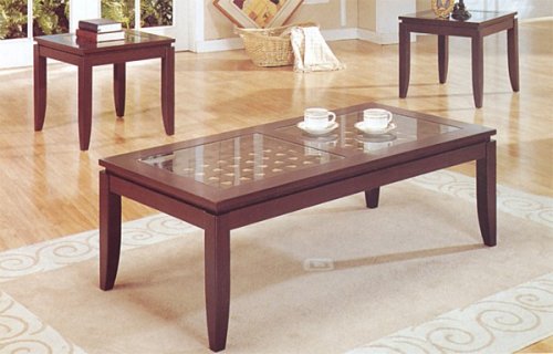 3PCS Contemporary Coffee and End Table Set w/Glass Insert