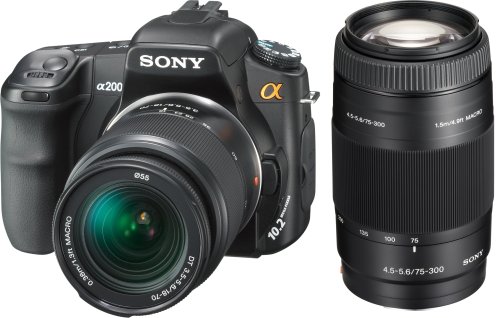 Sony Alpha A200W 10.2MP Digital SLR Camera Kit with Super SteadyShot Image Stabilization with 18-70mm f/3.5-5.6 and 75-300mm f/4.5-5.6 Lenses