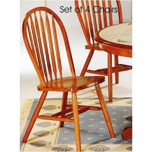 Set of 4 Oak Finish Windsor Dining Side Chairs