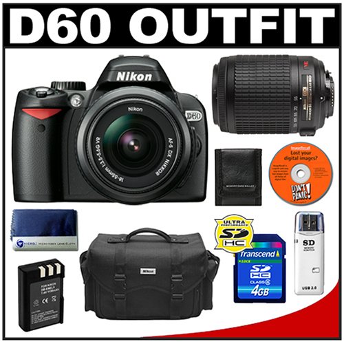 Nikon D60 Digital SLR Camera with 18-55mm AF-S VR Zoom Lens + Nikon 55-200mm AF-S VR Zoom Lens + 4GB SD Card + EN-EL9 Battery + Case + Cameta Bonus Accessory Kit