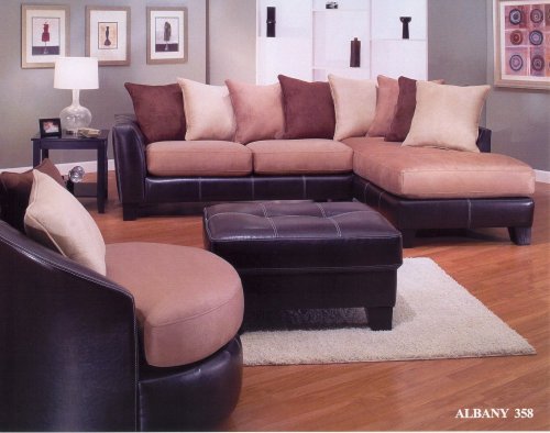 Sofa Sectional Set in Oxford Mocha with Pillows in Saddle, Chocolate, and Hazelnut - Albany - SOFA-SET-13