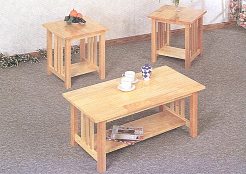 3pc Mission Style Light Oak Finish Wood Coffee and 2 End Tables Set
