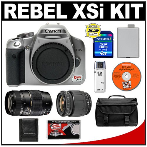 Canon EOS Digital Rebel XSi 12.2-Megapixel SLR Camera Body (Silver) with Tamron 28-80mm and 70-300mm Lens + 4GB SD Memory Card + LP-E5 Battery + Case + Bonus Accessory Kit