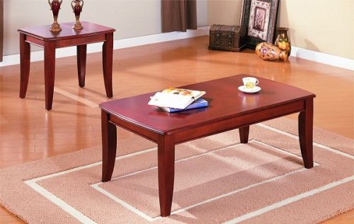 2pc Traditional Style Medium Brown Finish Coffee and End Table Set