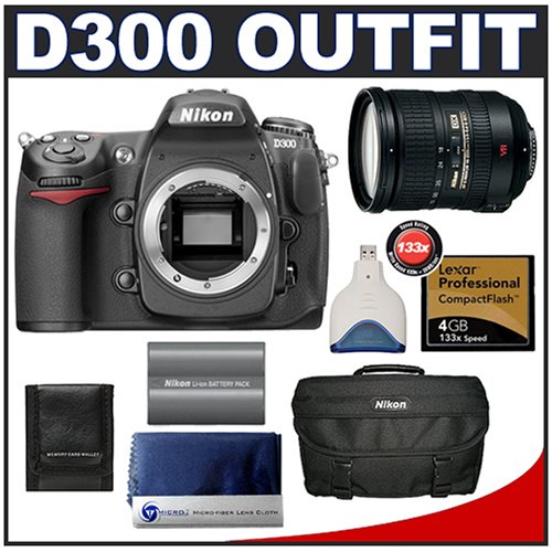 Nikon D300 DX 12.3MP Digital SLR Camera with 18-200mm f/3.5-5.6G ED-IF AF-S VR [Vibration Reduction] DX Nikkor Zoom Lens + Lexar Pro 4GB CF Memory Card + Extra Nikon EN-EL3e Battery + Nikon SLR Gadget Bag