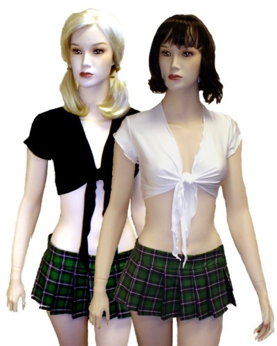 Sexy Queen Size Sexy Schoolgirl Outfit Costume with Green Plaid Skirt and Black or White Tie Top