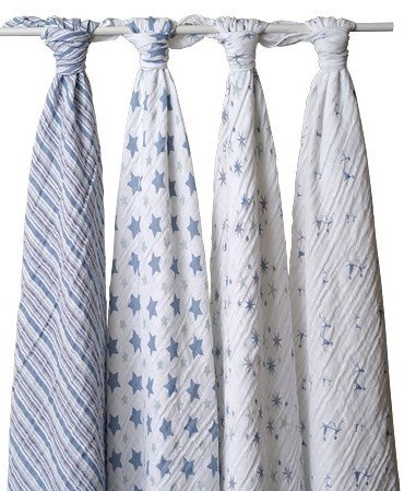 Aden + Anais Blue Muslin Baby Wraps (4 Pack)