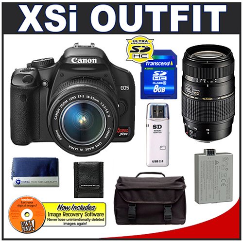 Canon Digital Rebel XSi 12.2MP Digital SLR Camera (Black) + Canon 18-55mm IS Lens + Tamron 70-300mm Di LD Macro Lens