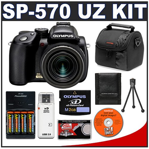Olympus SP-570UZ 10MP Digital Camera with 20x Image Stabilized Zoom + Olympus 2GB xD-Picture Card + Case + Batteries + Cameta Bonus Accessory Kit