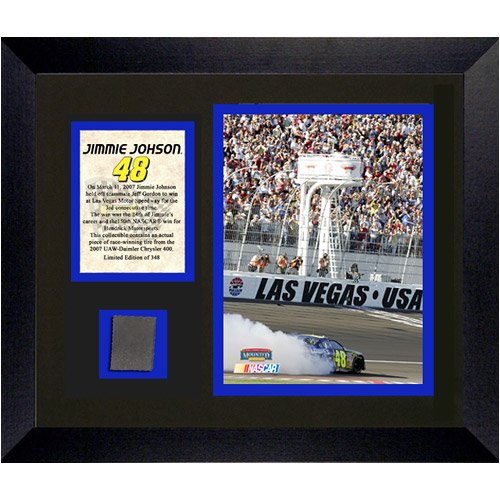 Mounted Memories Jimmie Johnson UAW 400 Collectible w/ Piece of Race Used Tire